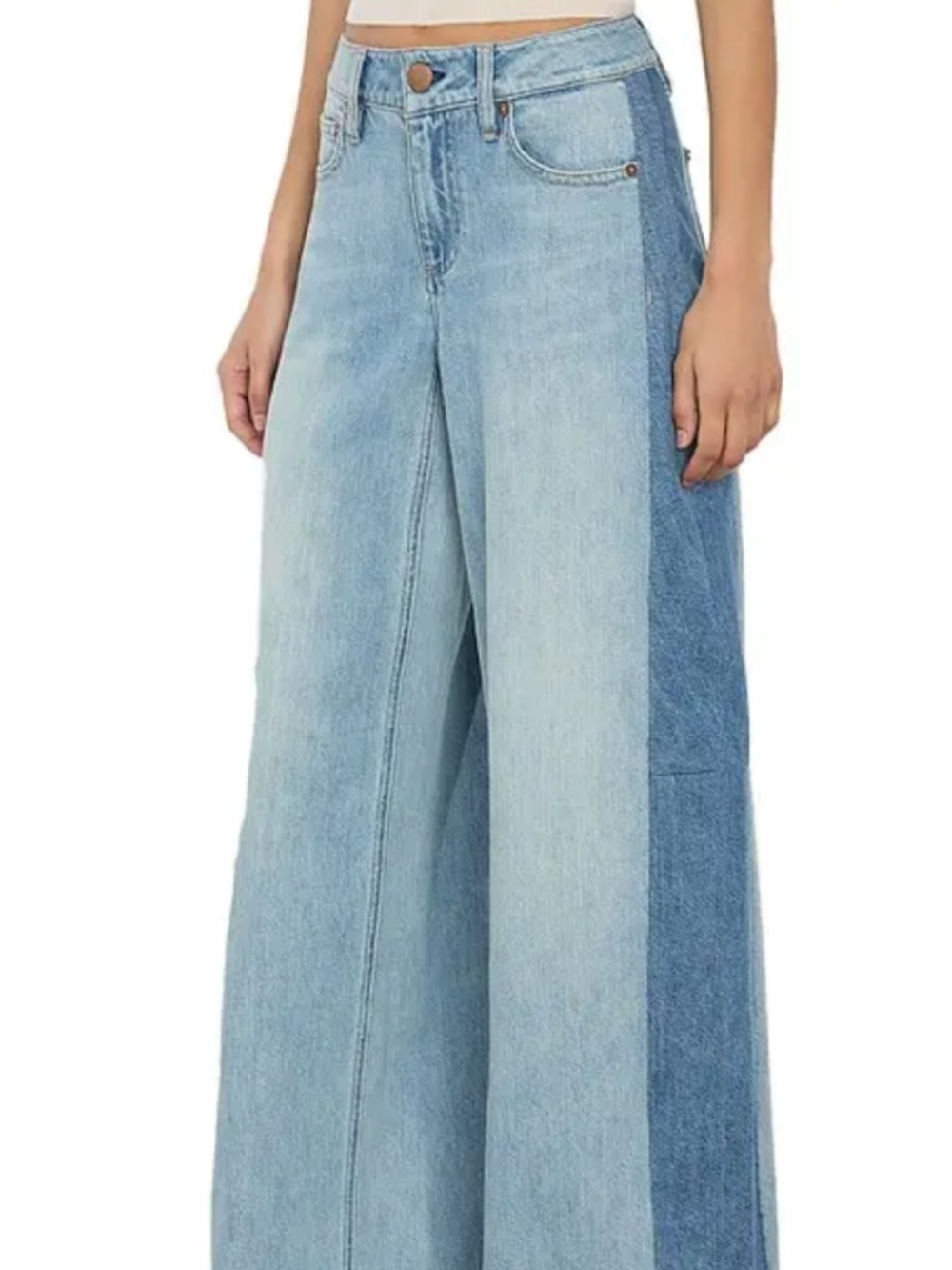 Alice & Olivia High Rise Baggy Light Wash Denim Jeans Sz 27 Two Tone
